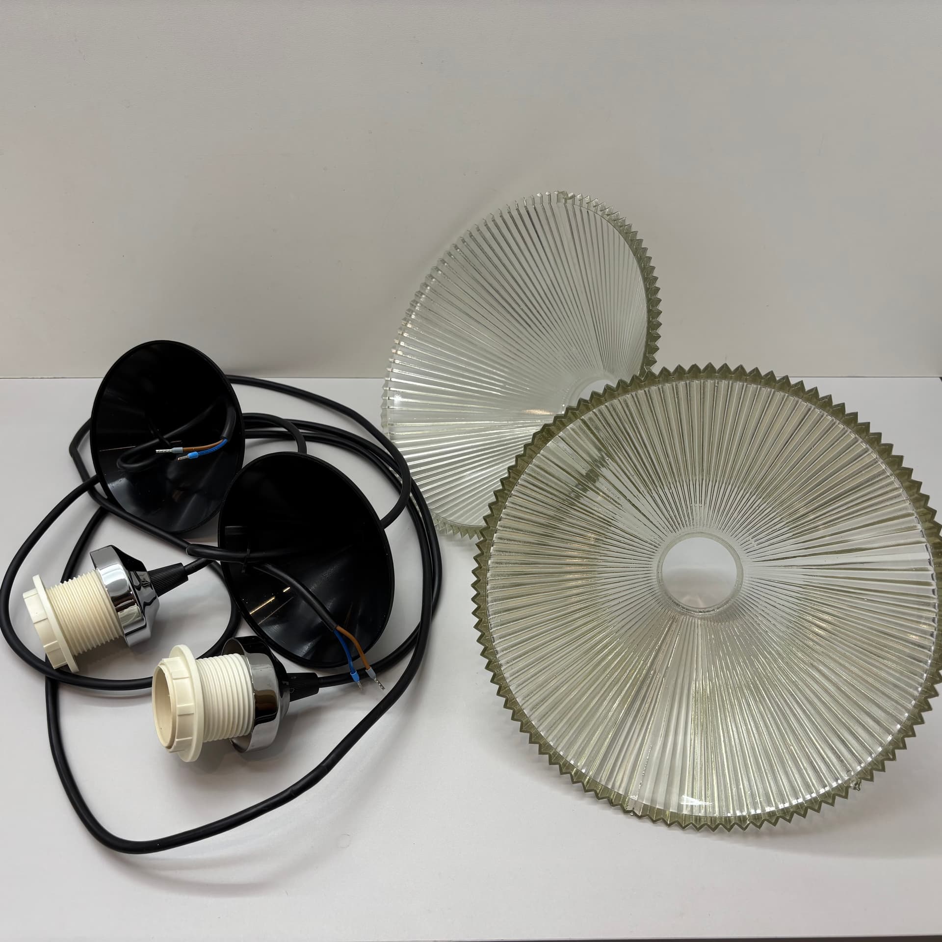 Para lamp wiszących, szkło transparentne, stal chromowana, Niemcy, lata 80. - 229254