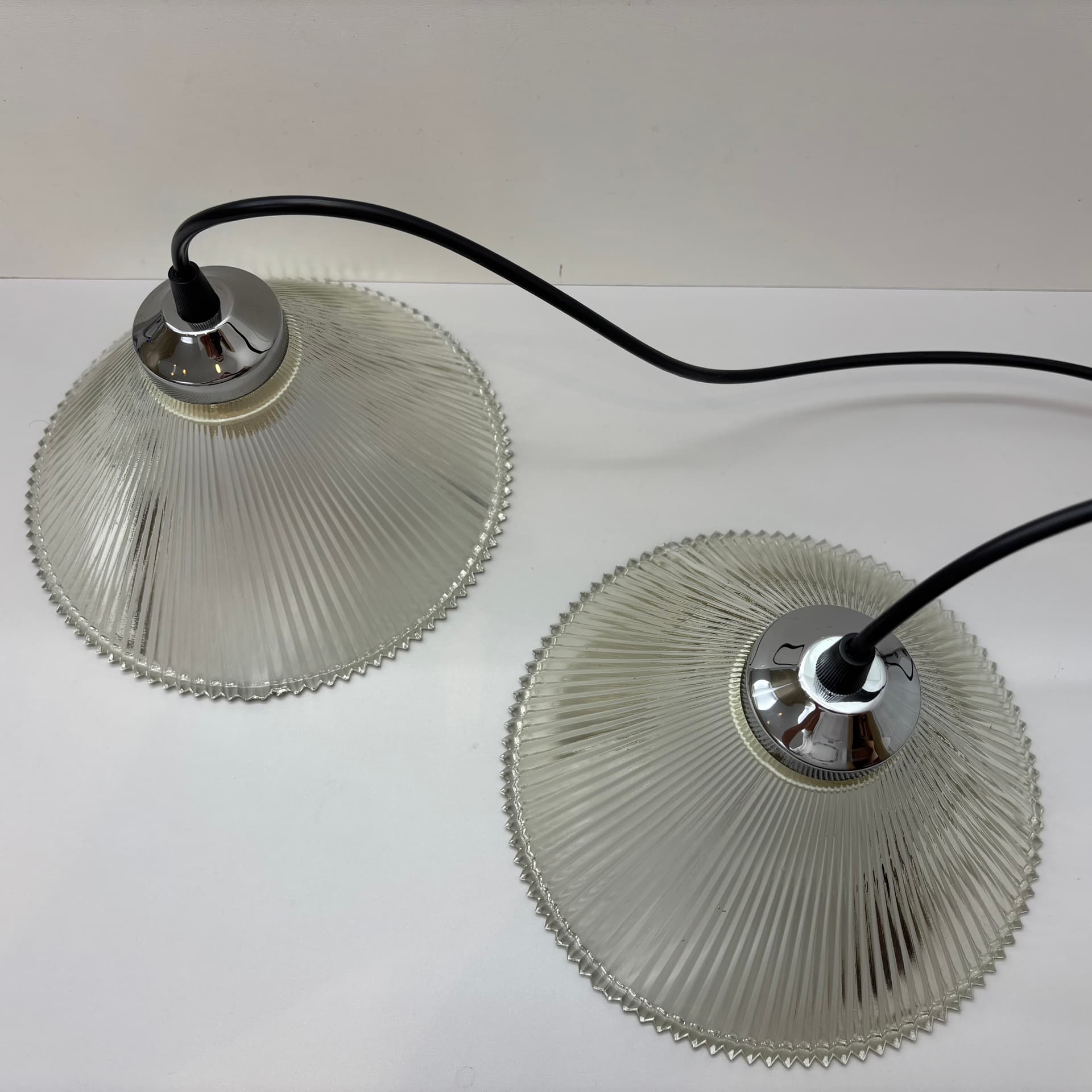 Para lamp wiszących, szkło transparentne, stal chromowana, Niemcy, lata 80. - 229244