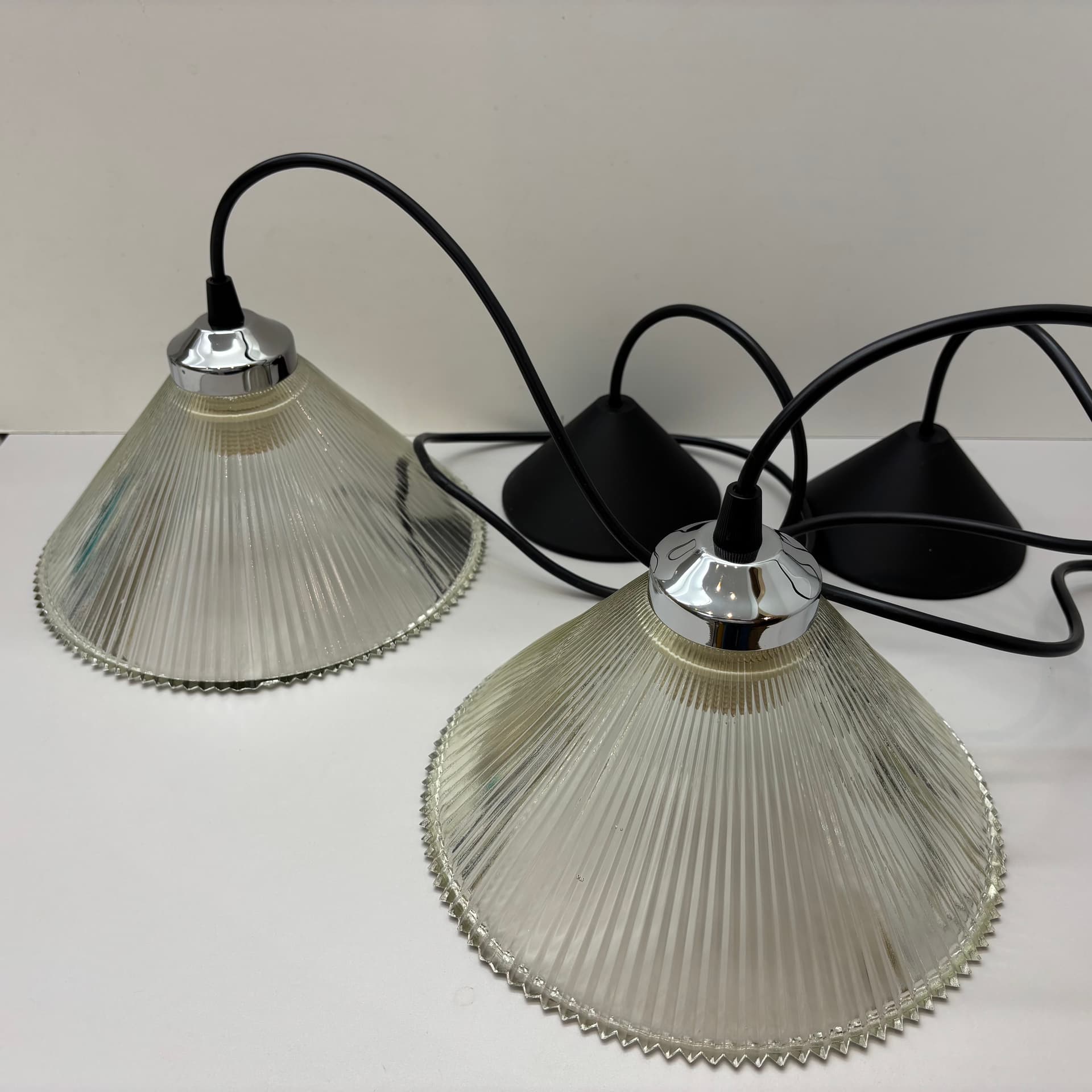 Para lamp wiszących, szkło transparentne, stal chromowana, Niemcy, lata 80. - 229249