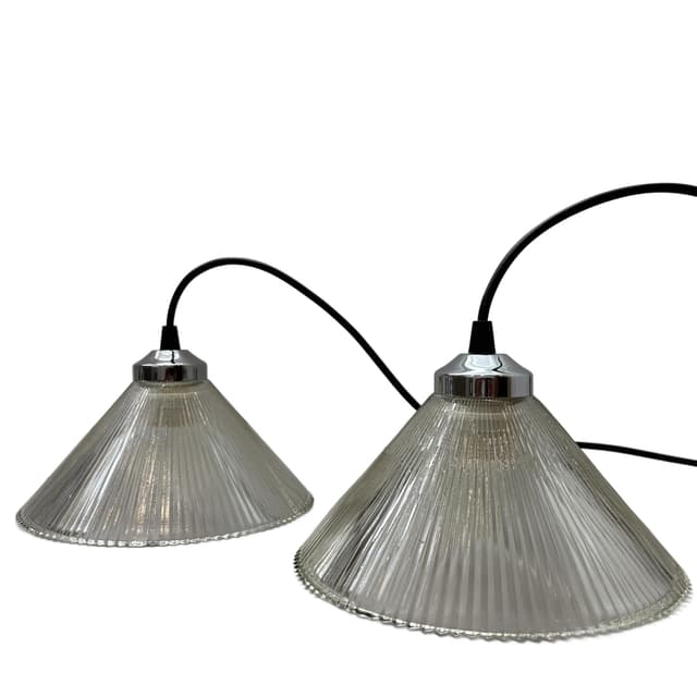 Para lamp wiszących, szkło transparentne, stal chromowana, Niemcy, lata 80. - WYMIARY