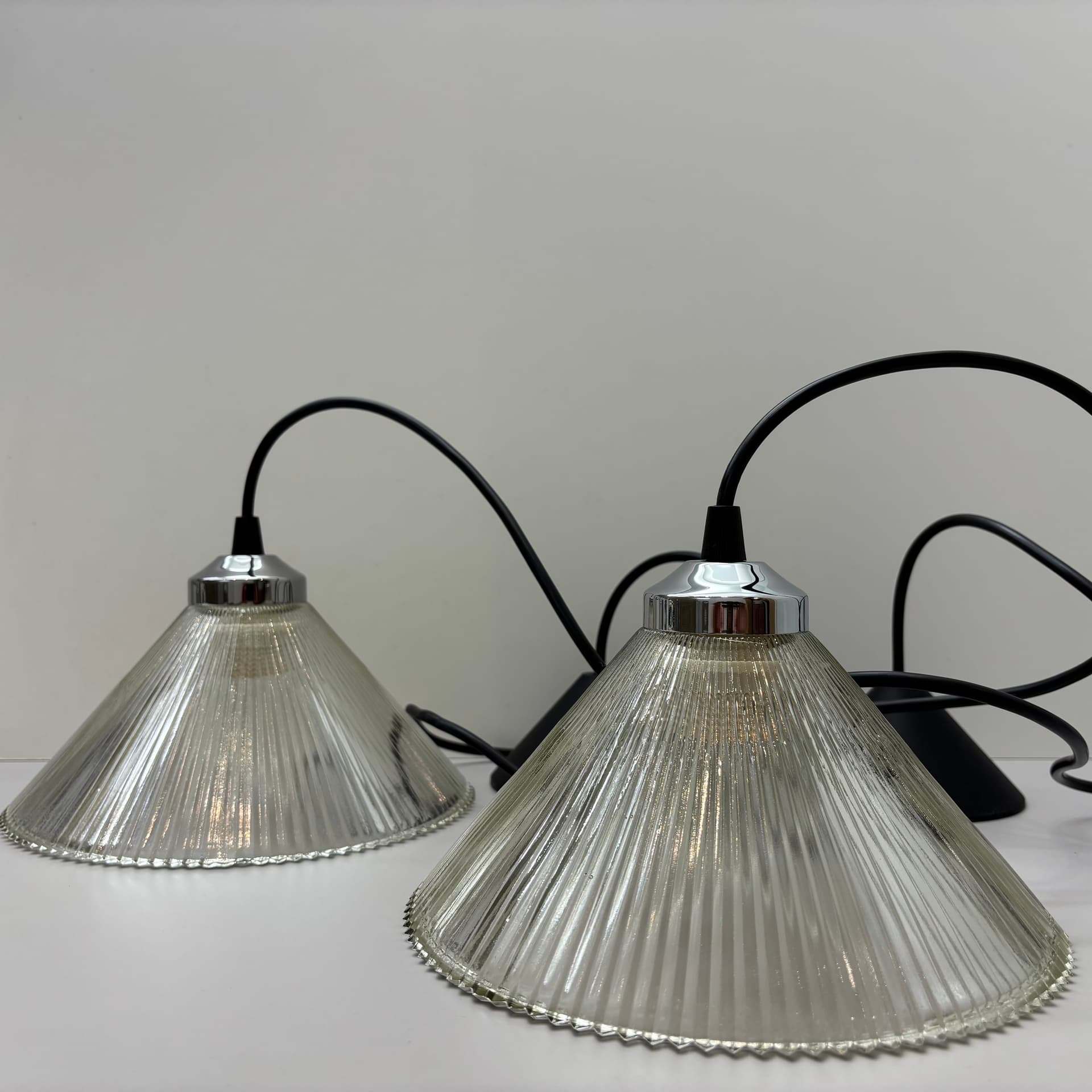 Para lamp wiszących, szkło transparentne, stal chromowana, Niemcy, lata 80. - 229248