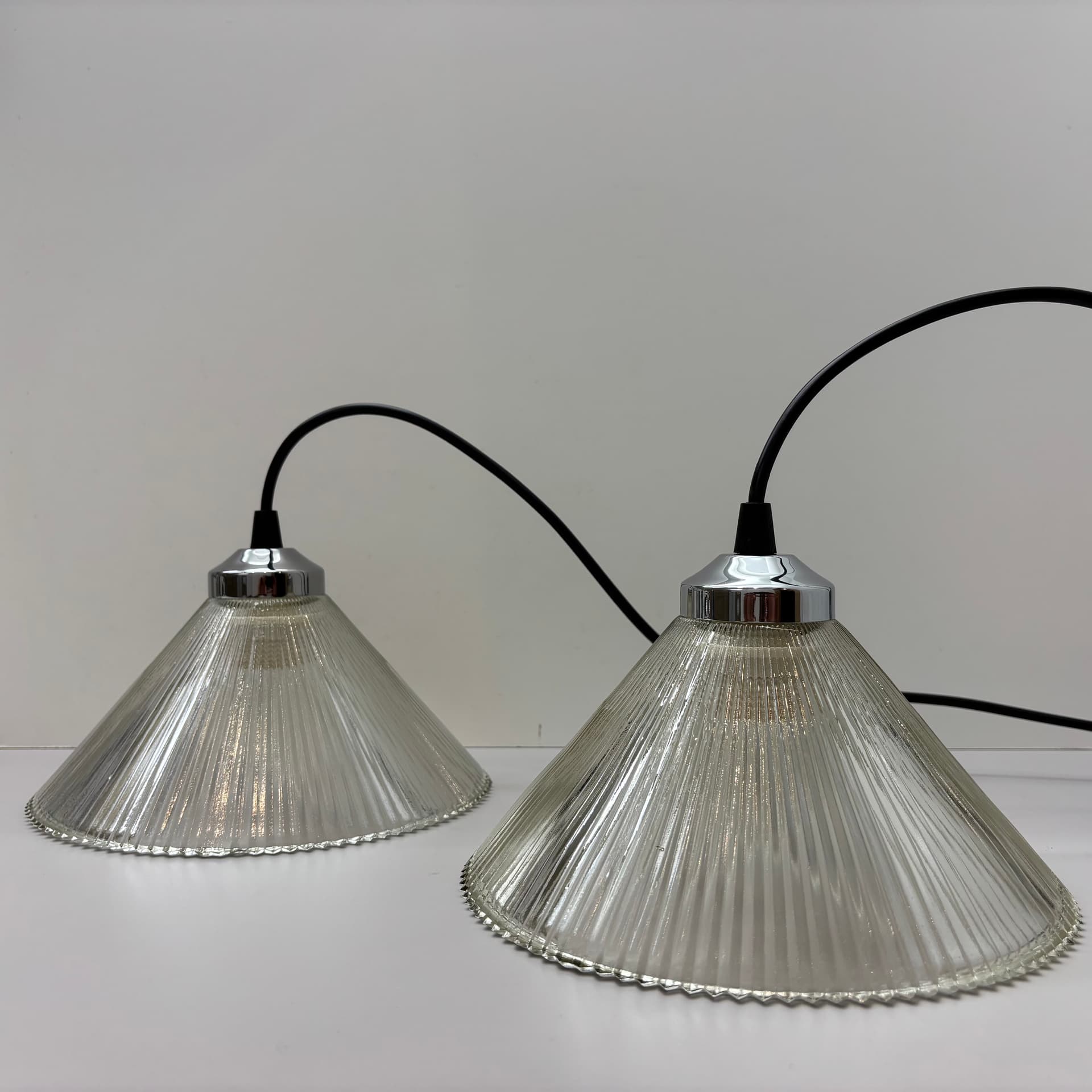 Para lamp wiszących, szkło transparentne, stal chromowana, Niemcy, lata 80. - 229247