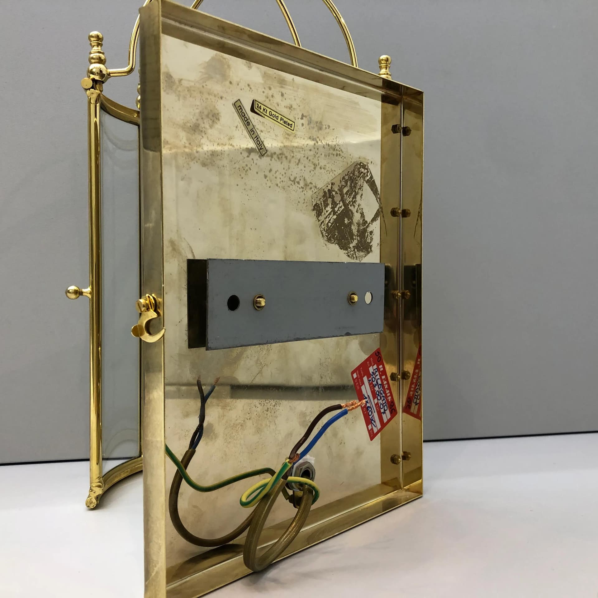 Kinkiet Art déco, złoty, mosiądz szkło, IL Fanale, Włochy, lata 90. - 16845