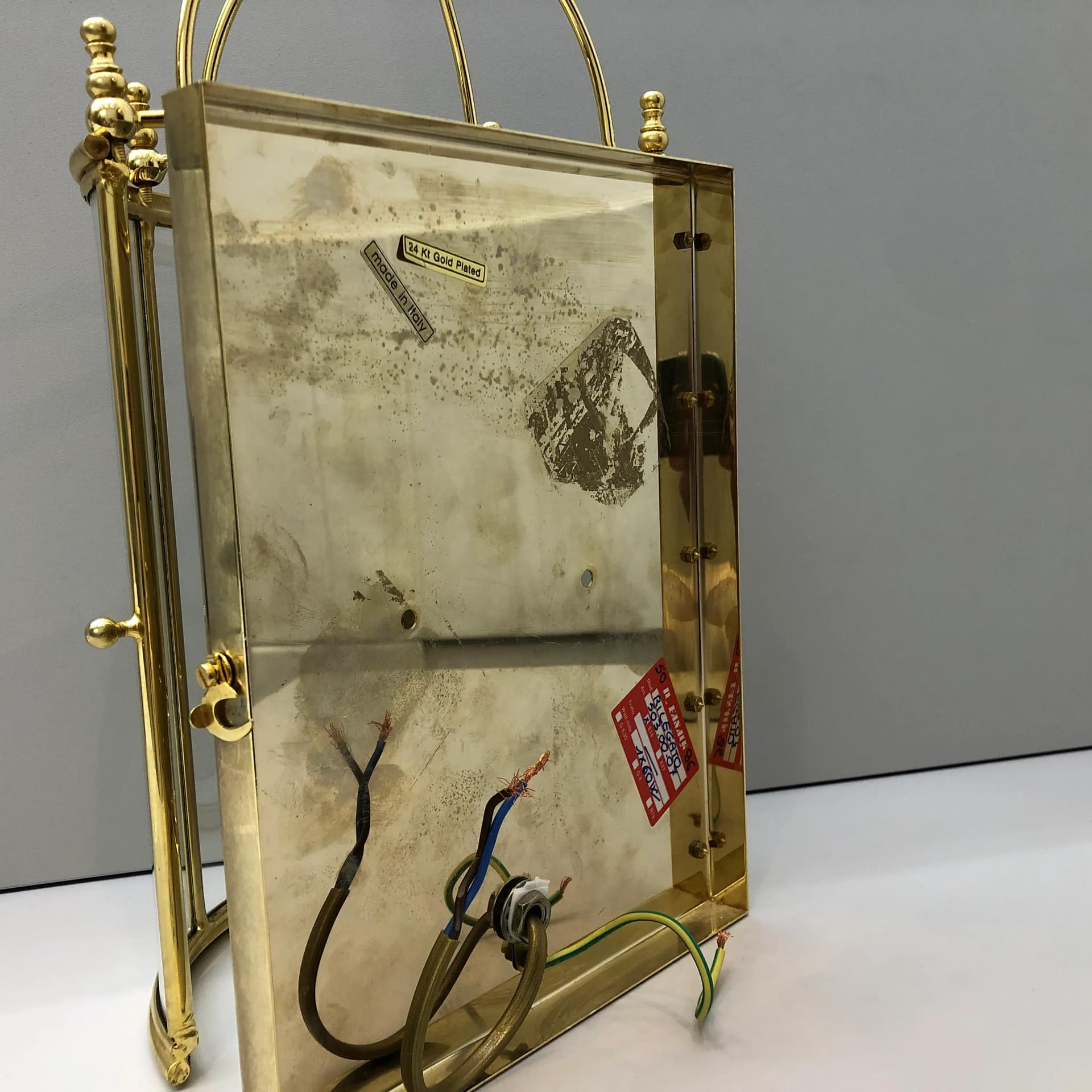 Kinkiet Art déco, złoty, mosiądz szkło, IL Fanale, Włochy, lata 90. - 16846