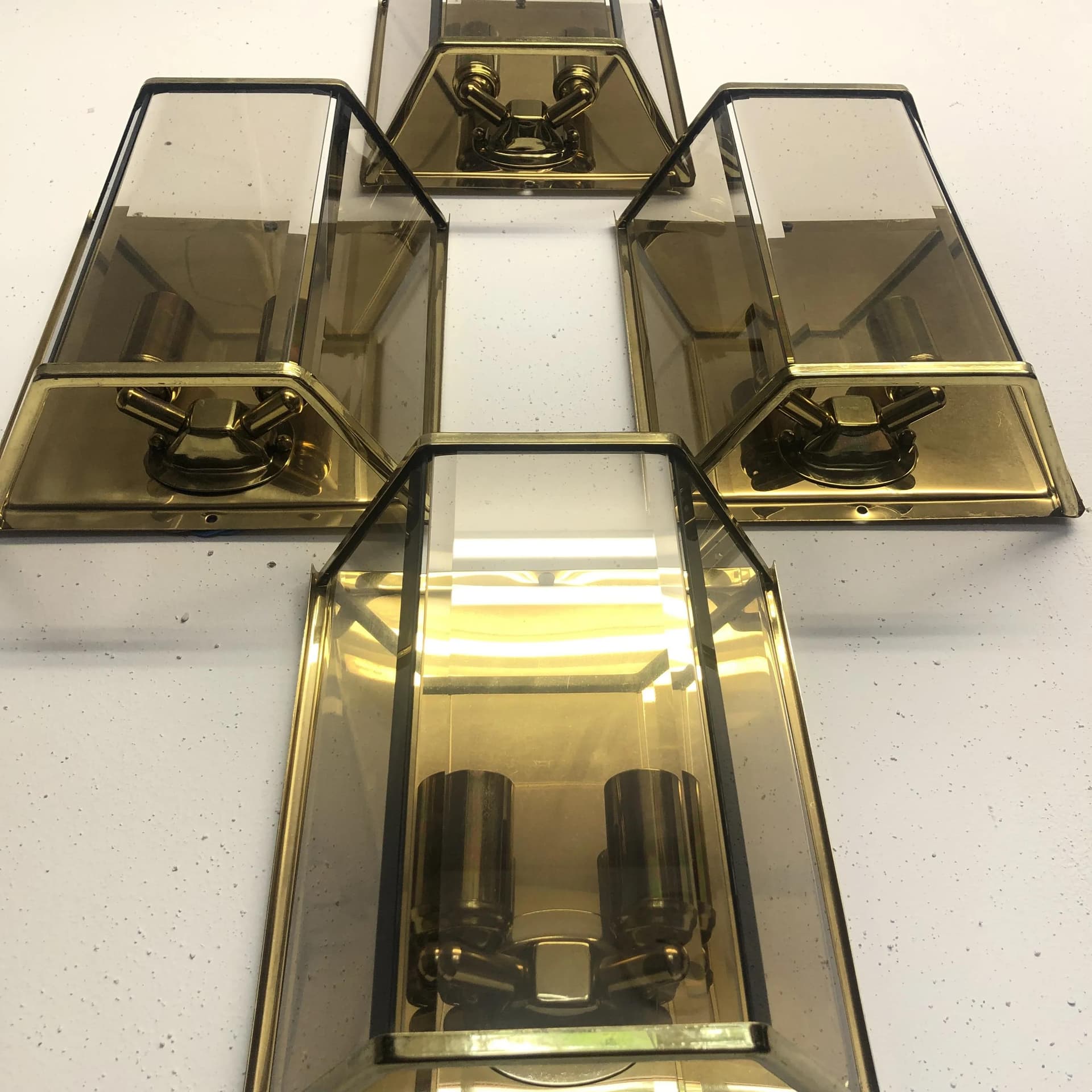 Komplet czterech kinkietów, złoty, mosiądz, Holtkötter, Niemcy, lata 70. - 16836