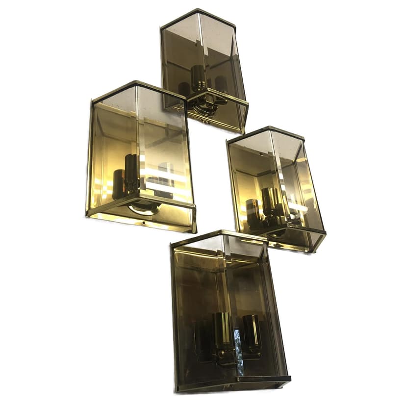 Komplet czterech kinkietów, złoty, mosiądz, Holtkötter, Niemcy, lata 70.