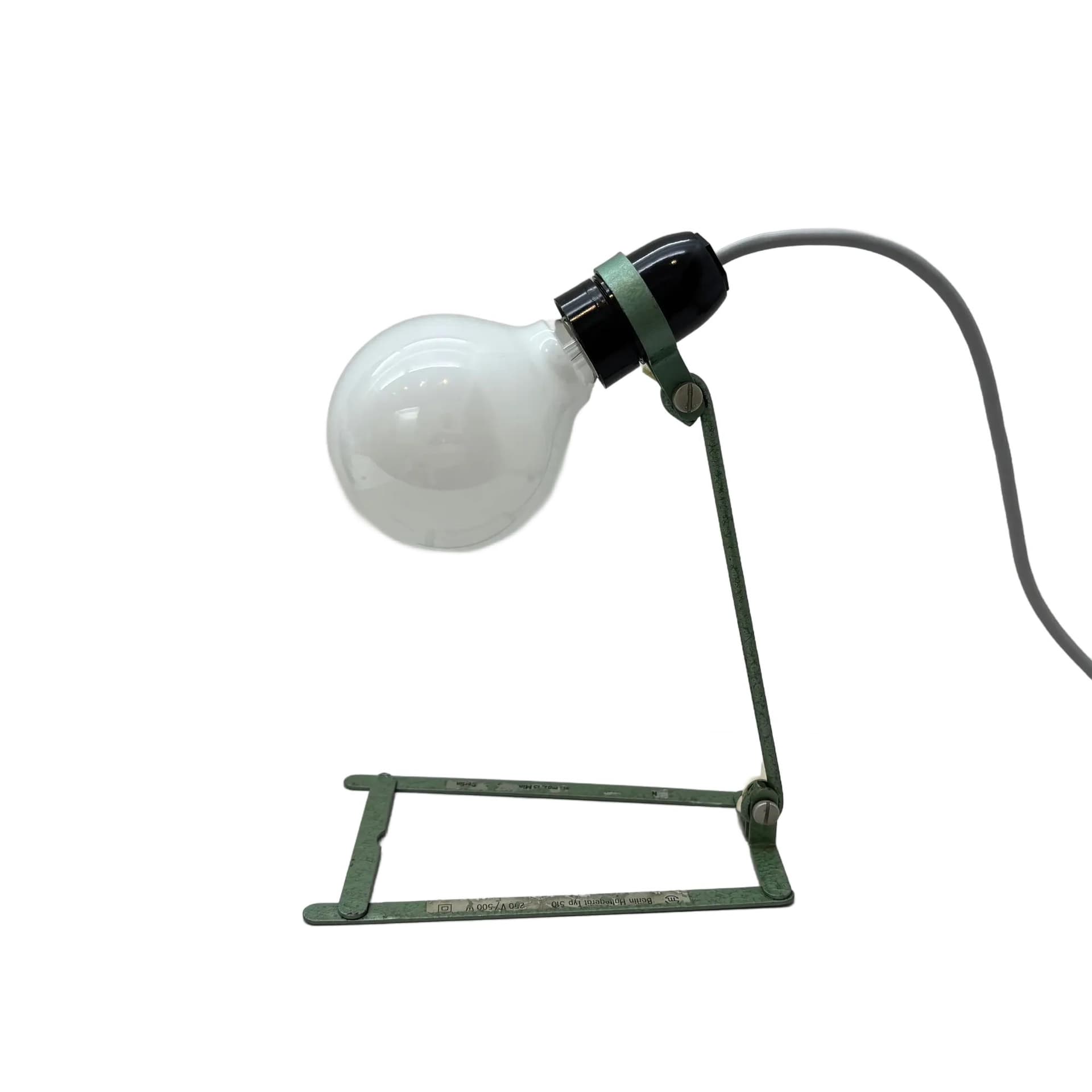 Desk Lamp Berlin Haltegerät 510, green metal, black Bakelite, Germany, 1960s
