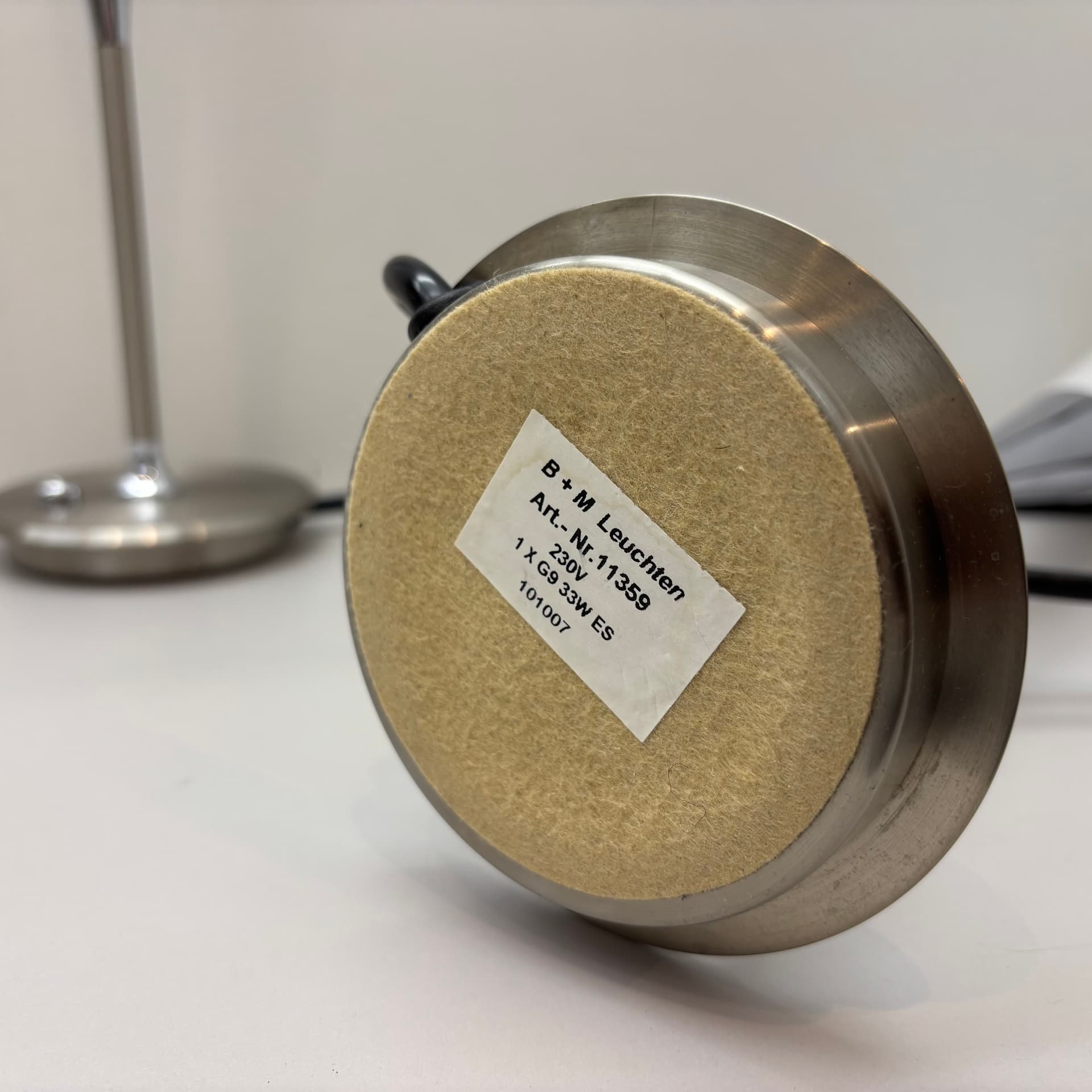 Para lamp stołowych, opalowe szkło białe, stal nierdzewna szczotkowana srebrna, chrom, Niemcy, lata 90. - 229852