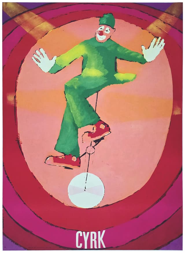 Cyrk clown na kole (Oryginalny plakat cyrkowy), aut. J. Neugebauer, 1971 - WYMIARY
