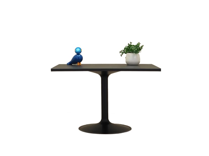 Coffee table, black, plywood, metal, Denmark, 1970s.