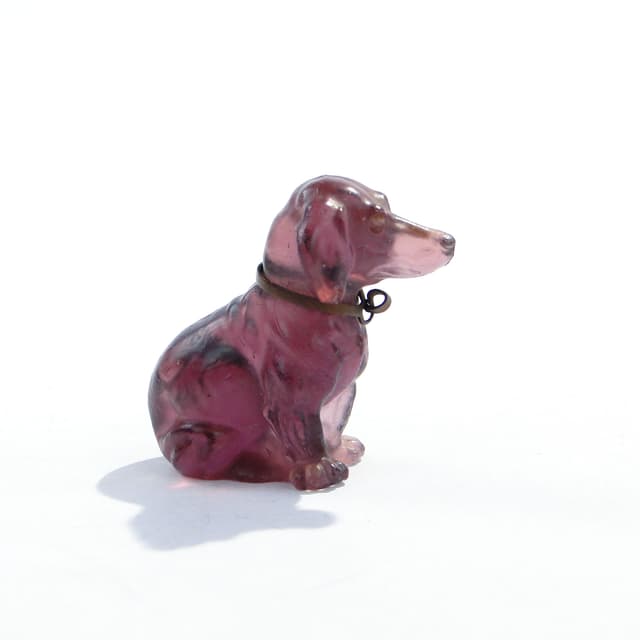 Figurka jamnik, ametyst szkło, Daum, Francja, początek XX w. - WYMIARY