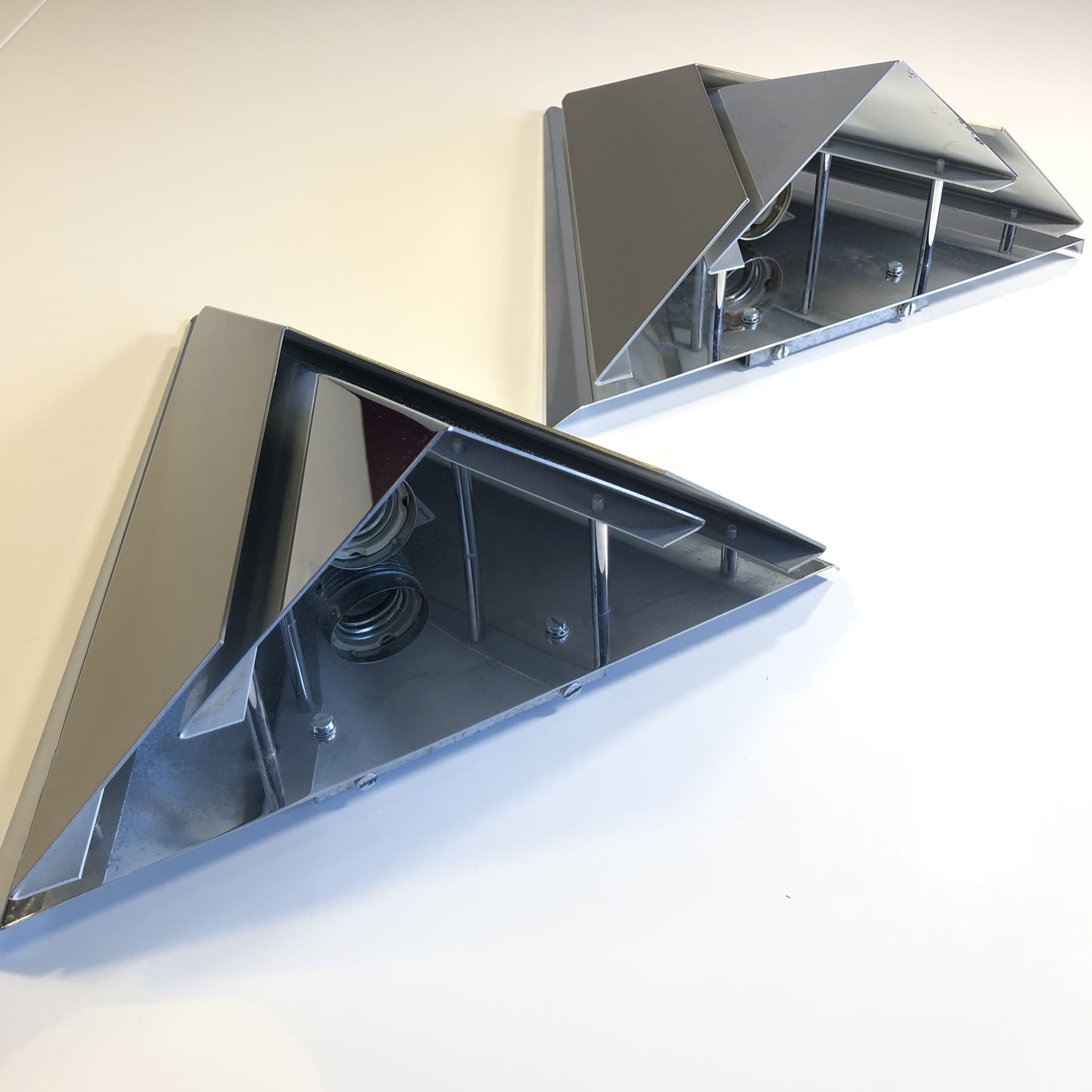 Pair of wall sconces, silver, chromed brass stainless steel, Bankamp Leuchten, Germany, 1980s. - 17748