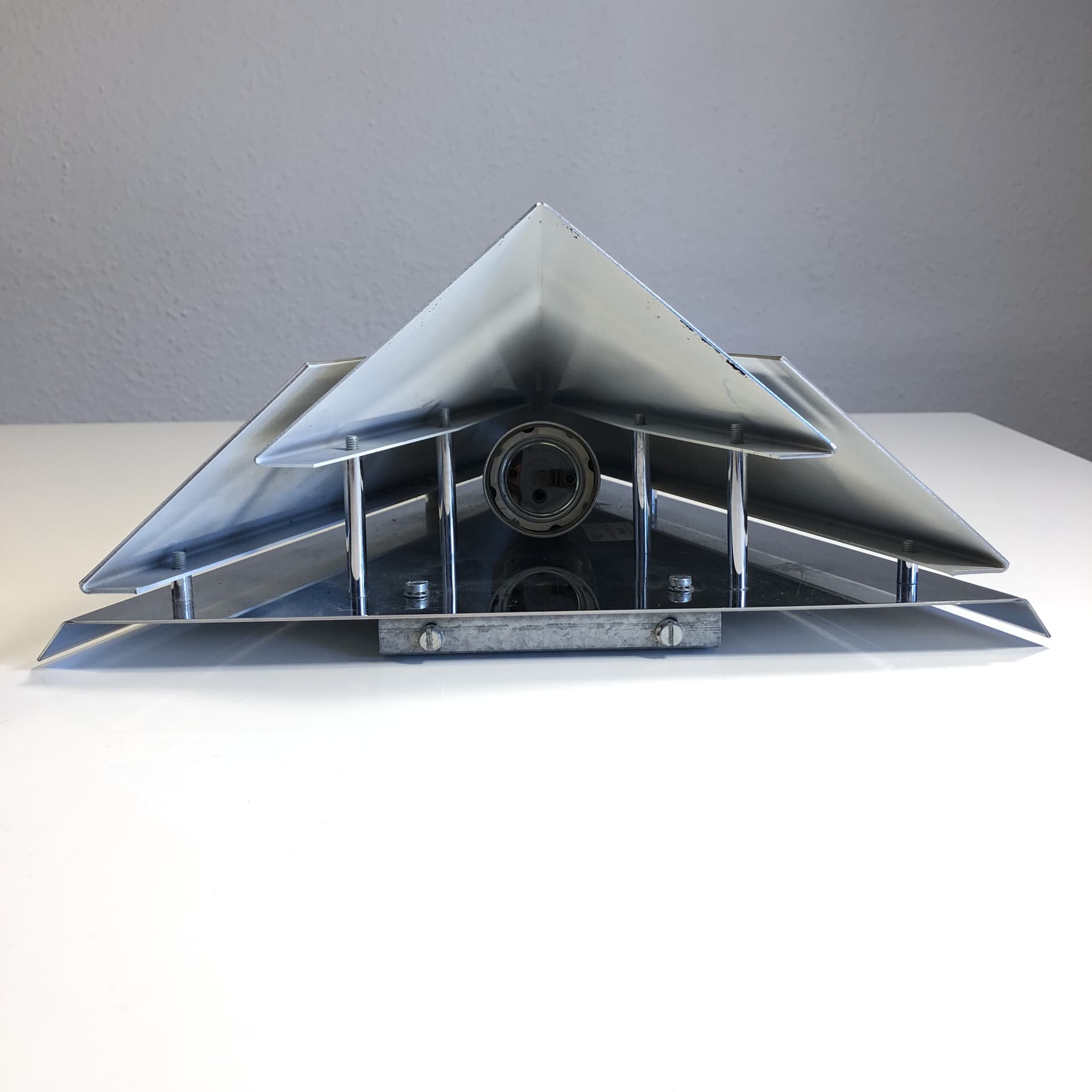 Pair of wall sconces, silver, chromed brass stainless steel, Bankamp Leuchten, Germany, 1980s. - 17747