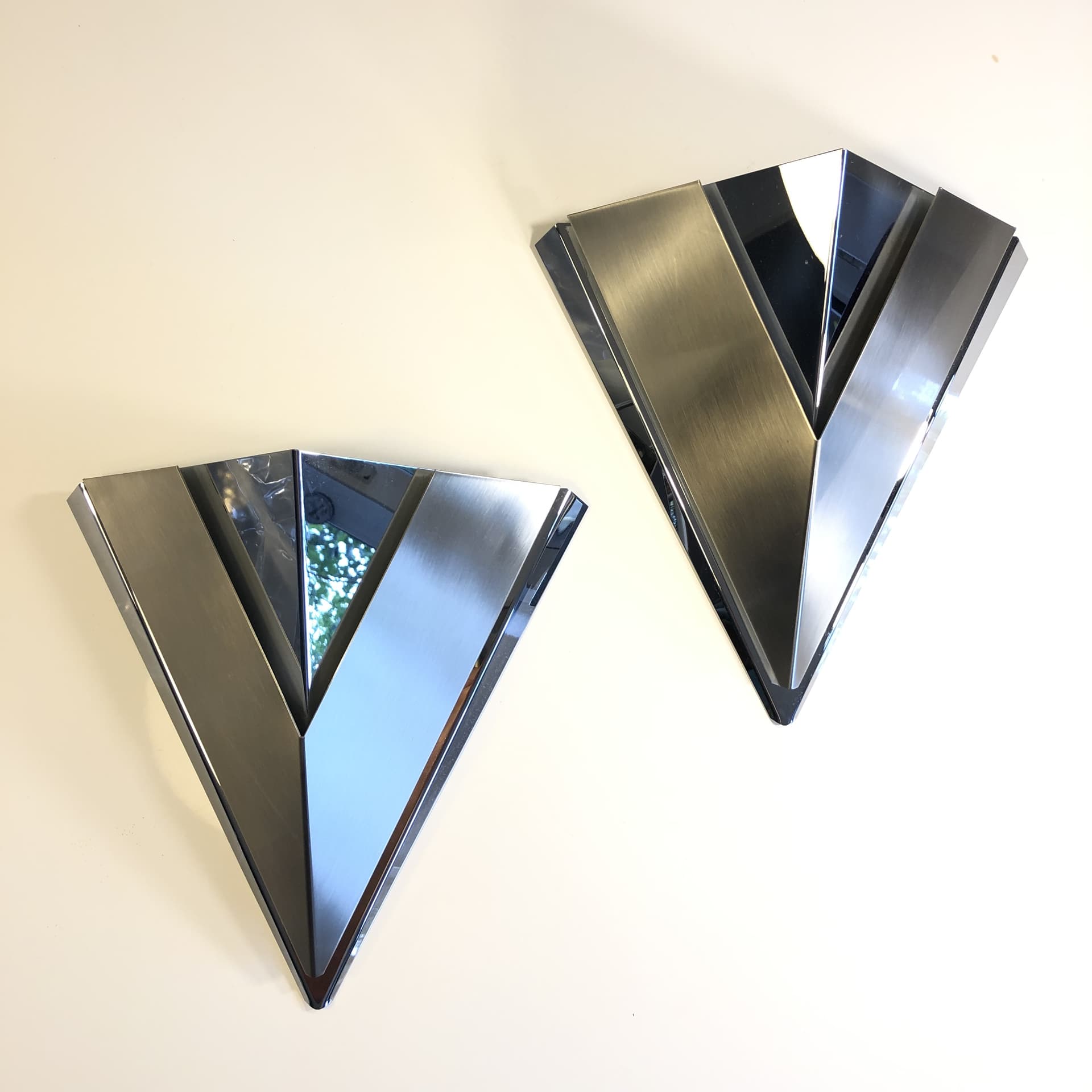 Pair of wall sconces, silver, chromed brass stainless steel, Bankamp Leuchten, Germany, 1980s. - 17746