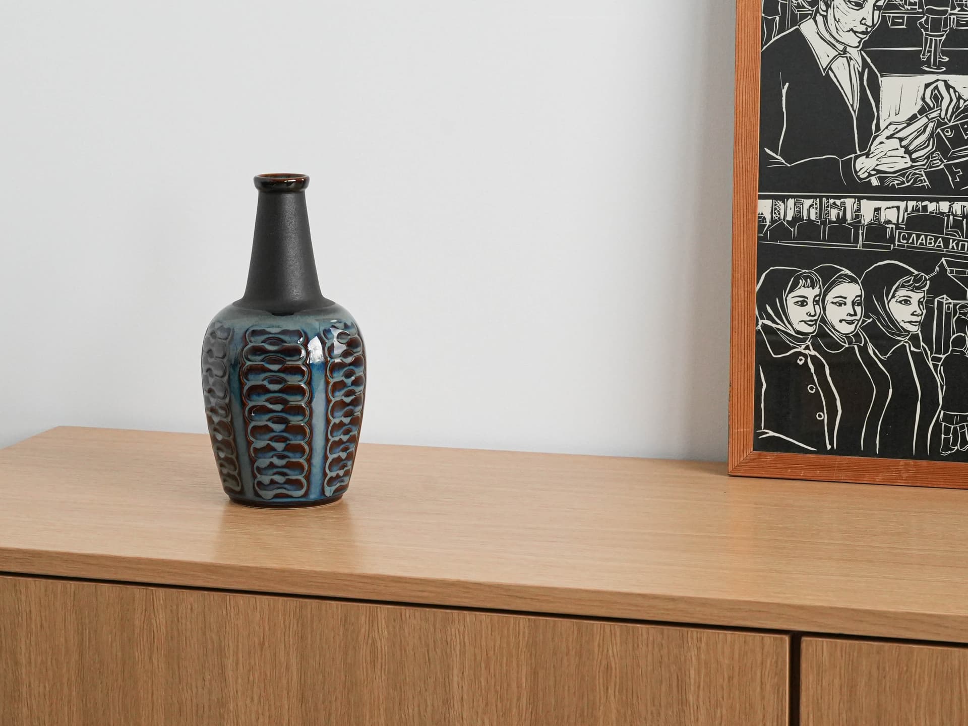 Vase, blue, stoneware, Søholm, Denmark, 1970s. - 230391