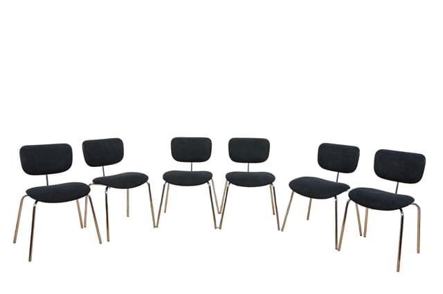 Set of Six Chairs SE 68, black synthetic fabric, chrome, by E. Eiermann, Wilde+Spieth, Germany, 1960s. - DIMENSION