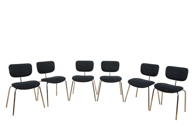 Komplet sześciu krzeseł SE 68, wełna syntetyczna czarna, chrom, proj. E. Eiermann, Wilde+Spieth, Niemcy, lata 60.