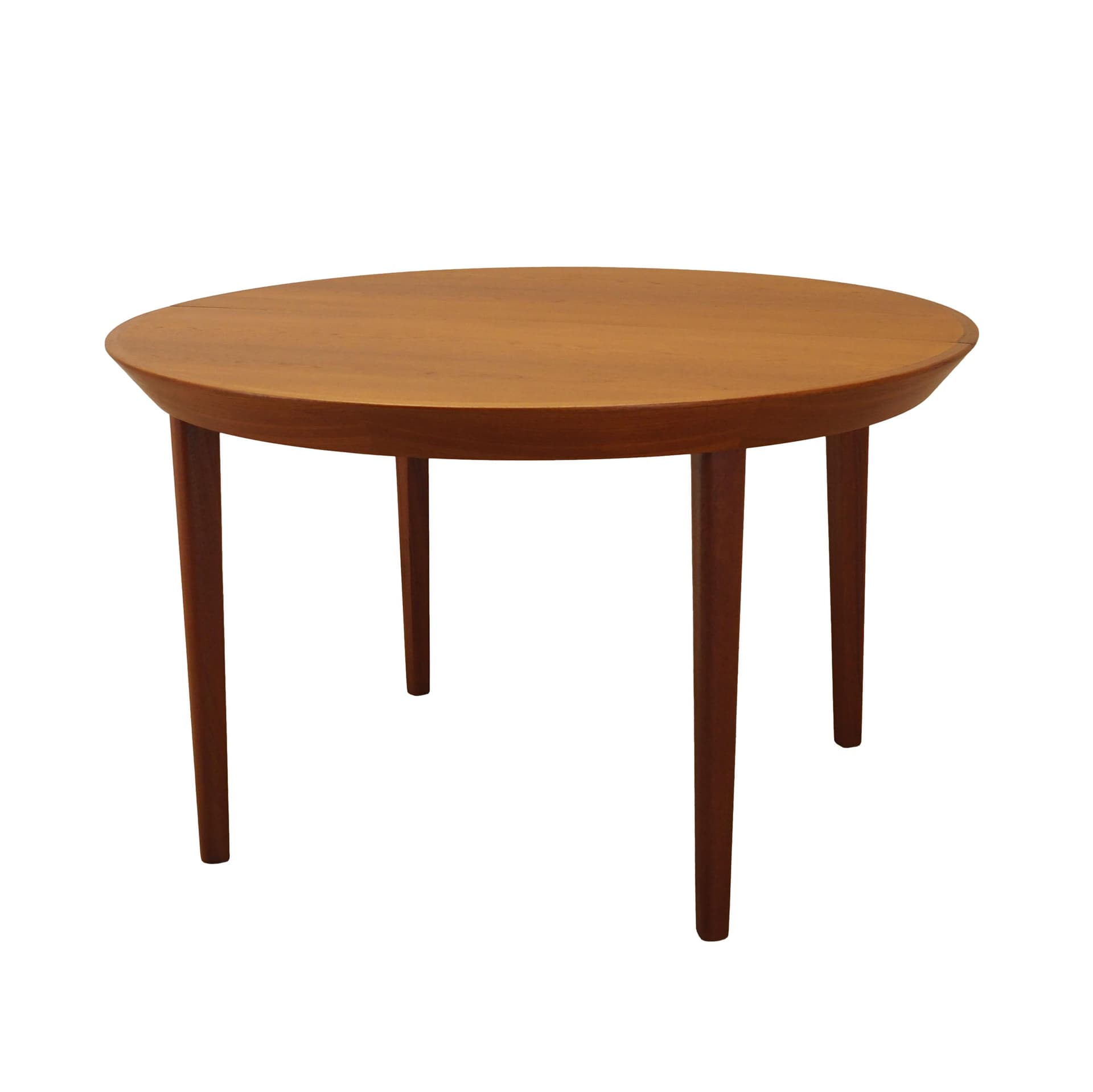 Round table, brown teak, by O. Hald, Denmark, 1960s.