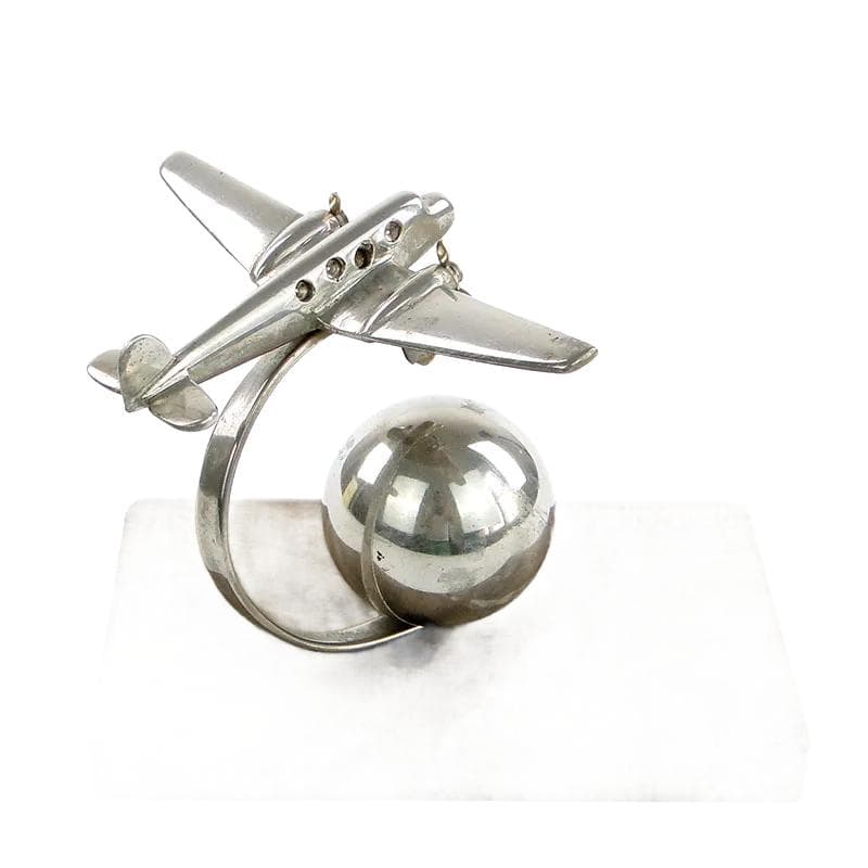 Figura gabinetowa Art Deco, srebrny metal, marmur, lata 20.