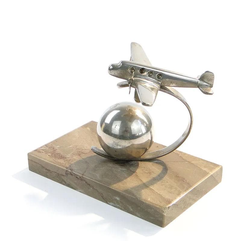 Figura gabinetowa Art Deco, srebrny metal, marmur, lata 20. - 17187