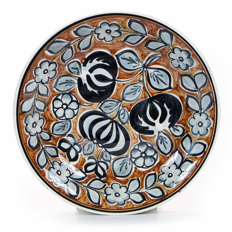 Decorative plate, brown, glazed stoneware, by E. Piwek-Białoborska, Włocławek, Poland, 1960s.
