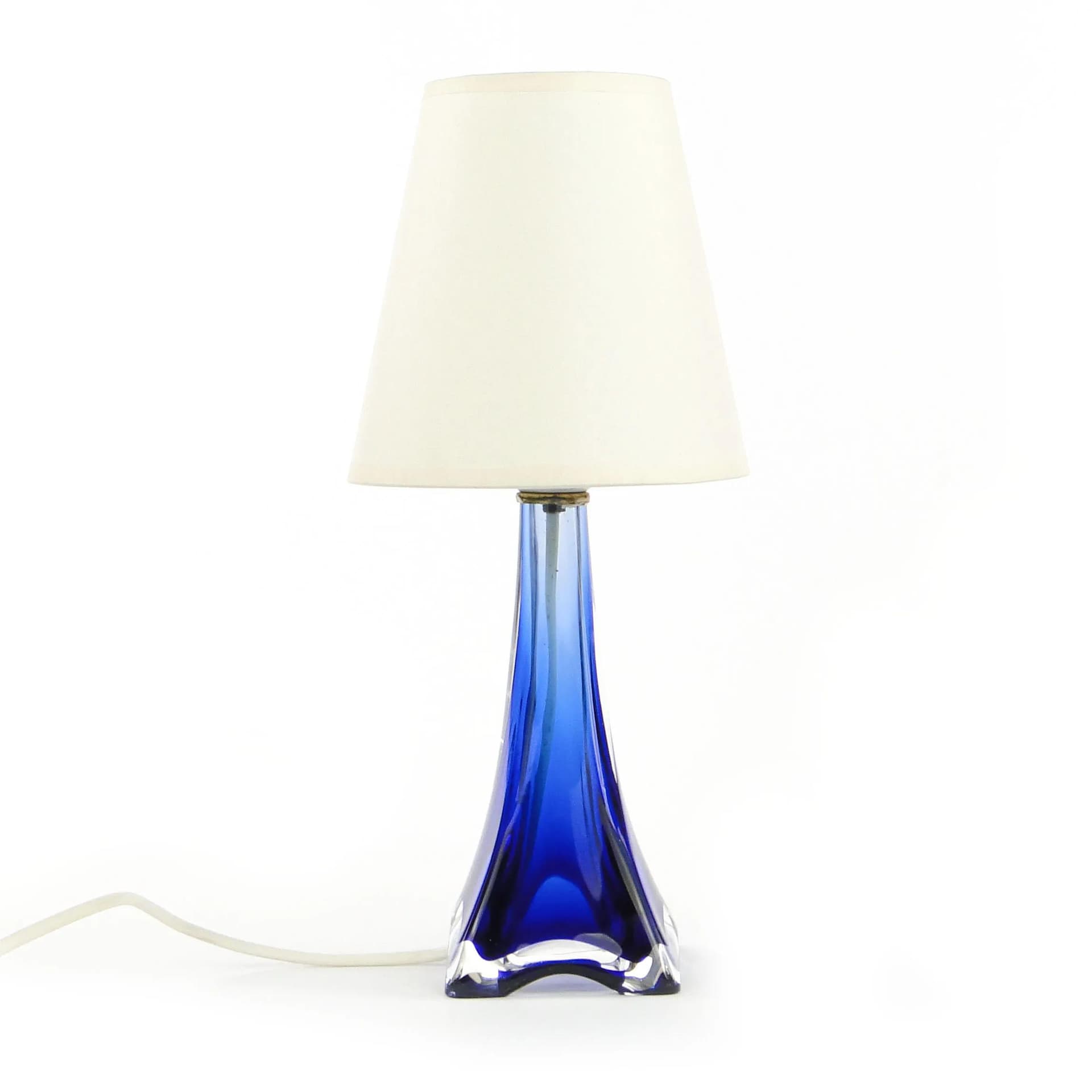 Lampa stołowa Val St Lambert, szkło niebieski, Belgia, lata 60. - 17174