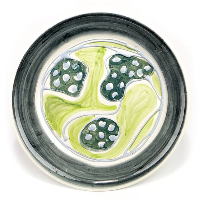 Plate Kora green, faience, by E. Piwek-Białoborska, Włocławek, Poland, 1960s. - DIMENSION