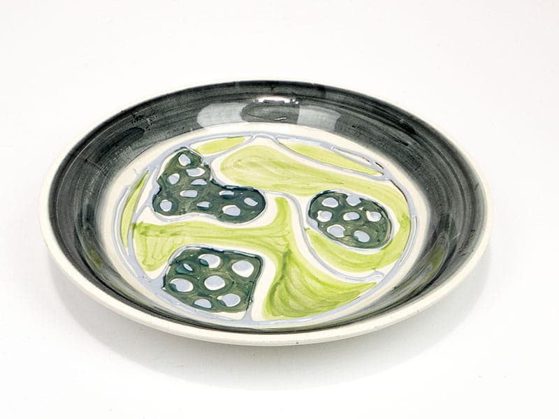 Plate Kora green, faience, by E. Piwek-Białoborska, Włocławek, Poland, 1960s. - 230868