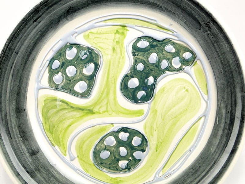 Plate Kora green, faience, by E. Piwek-Białoborska, Włocławek, Poland, 1960s. - 230864