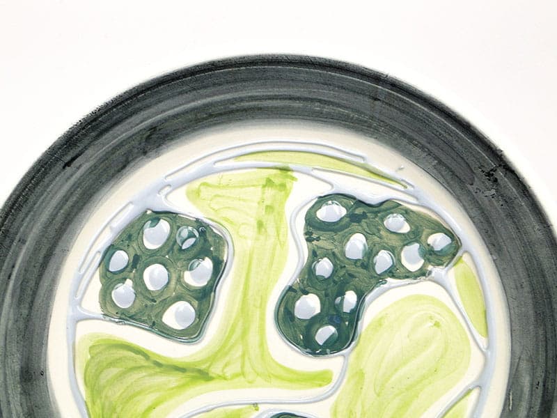 Plate Kora green, faience, by E. Piwek-Białoborska, Włocławek, Poland, 1960s. - 230865