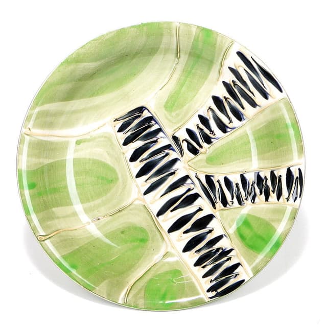 Plate Kora, green, faience, by E. Piwek-Białoborska, Włocławek, Poland, 1960s. - DIMENSION