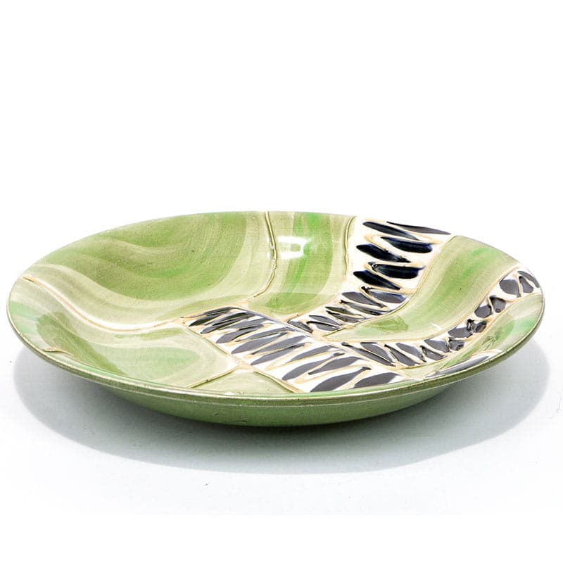Plate Kora, green, faience, by E. Piwek-Białoborska, Włocławek, Poland, 1960s. - 230912