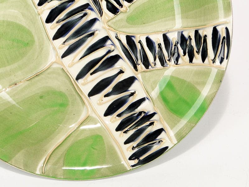 Plate Kora, green, faience, by E. Piwek-Białoborska, Włocławek, Poland, 1960s. - 230909