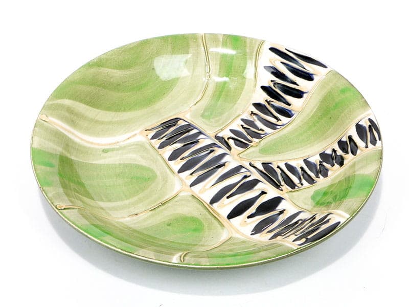 Plate Kora, green, faience, by E. Piwek-Białoborska, Włocławek, Poland, 1960s. - 230911