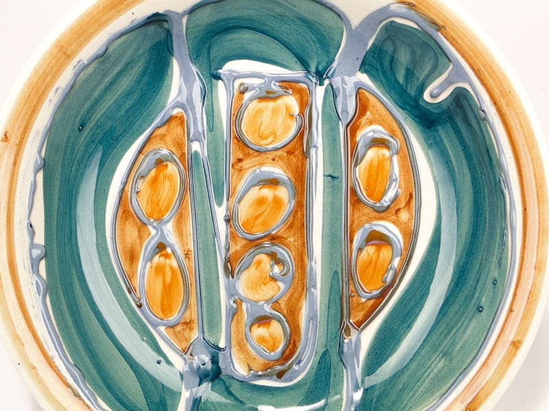 Patera dekoracyjna Kora, multikolor, ceramika, proj. E. Piwek-Białoborska, Włocławek, Polska, lata 60. - 230955