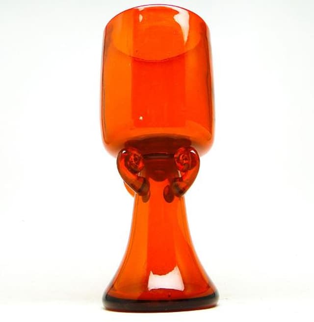 Kielich krakowski, mid-century modern, szkło czerwone, proj. J. Słuczan-Orkusz, Polska, lata 70. - WYMIARY