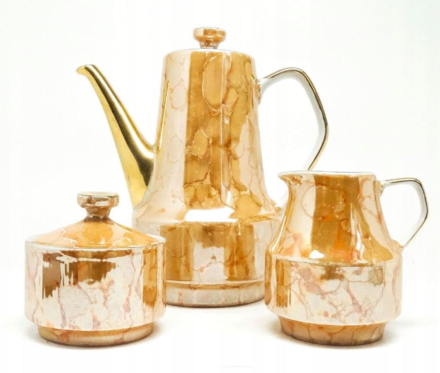 Zestaw dzbanek, cukiernica i mlecznik Roman, mid-century modern, porcelana, Chodzież, Polska, lata 70.