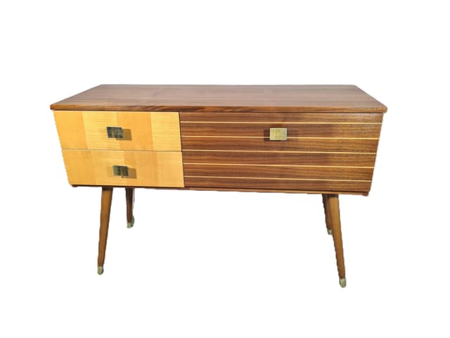 Komoda modernistyczna, brązowy, drewno, lata 60. - WYMIARY