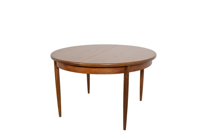 Stół okrągły rozkładany, teak brązowy, G-Plan, Wielka Brytania, lata 60. - WYMIARY