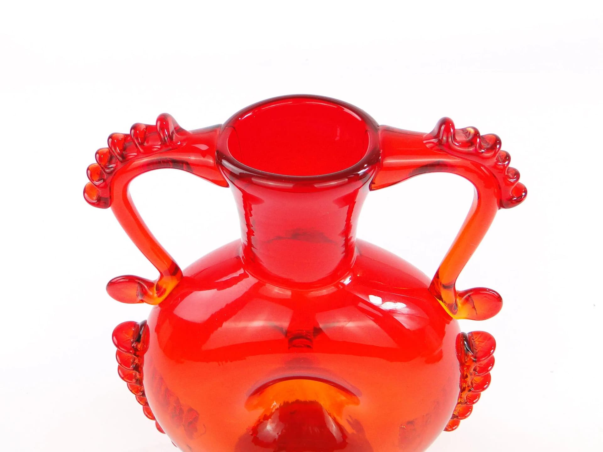 Wazon z pępkiem, szkło czerwony, proj. J. Słuczan-Orkusz, Polska, lata 70. - 17139