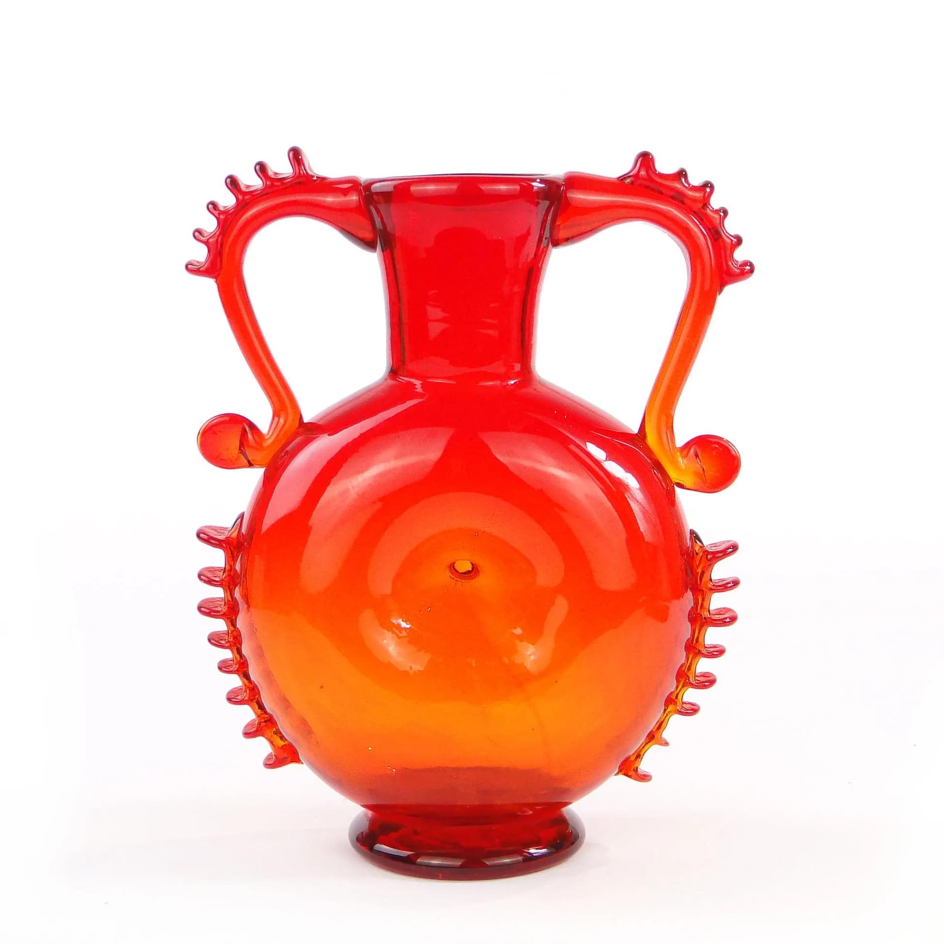 Wazon z pępkiem, szkło czerwony, proj. J. Słuczan-Orkusz, Polska, lata 70. - 17138