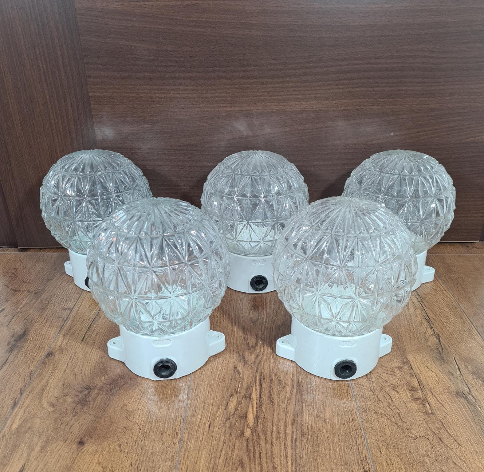 Set of Five Wall Sconces, Transparent Glass, White Ceramic, 1970s - 232129