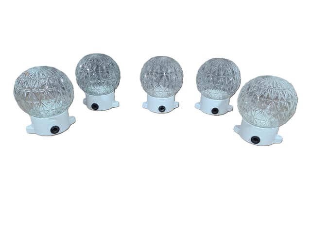 Set of Five Wall Sconces, Transparent Glass, White Ceramic, 1970s - DIMENSION