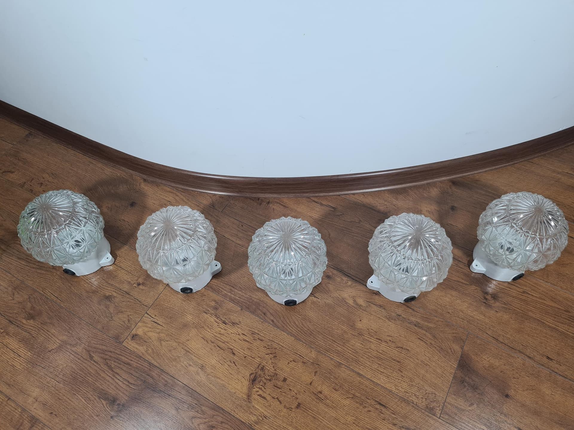 Set of Five Wall Sconces, Transparent Glass, White Ceramic, 1970s - 232130