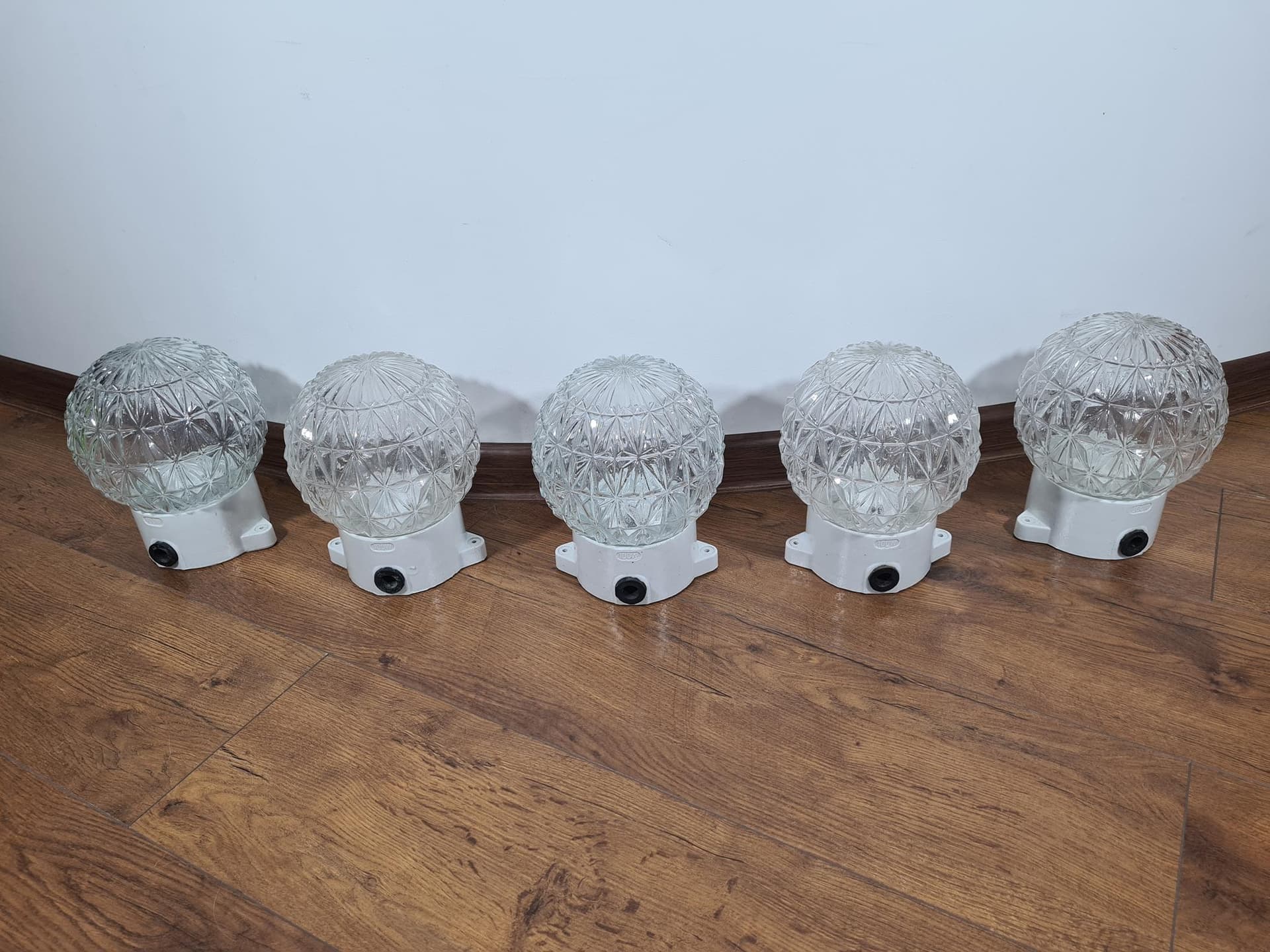 Set of Five Wall Sconces, Transparent Glass, White Ceramic, 1970s - 232131