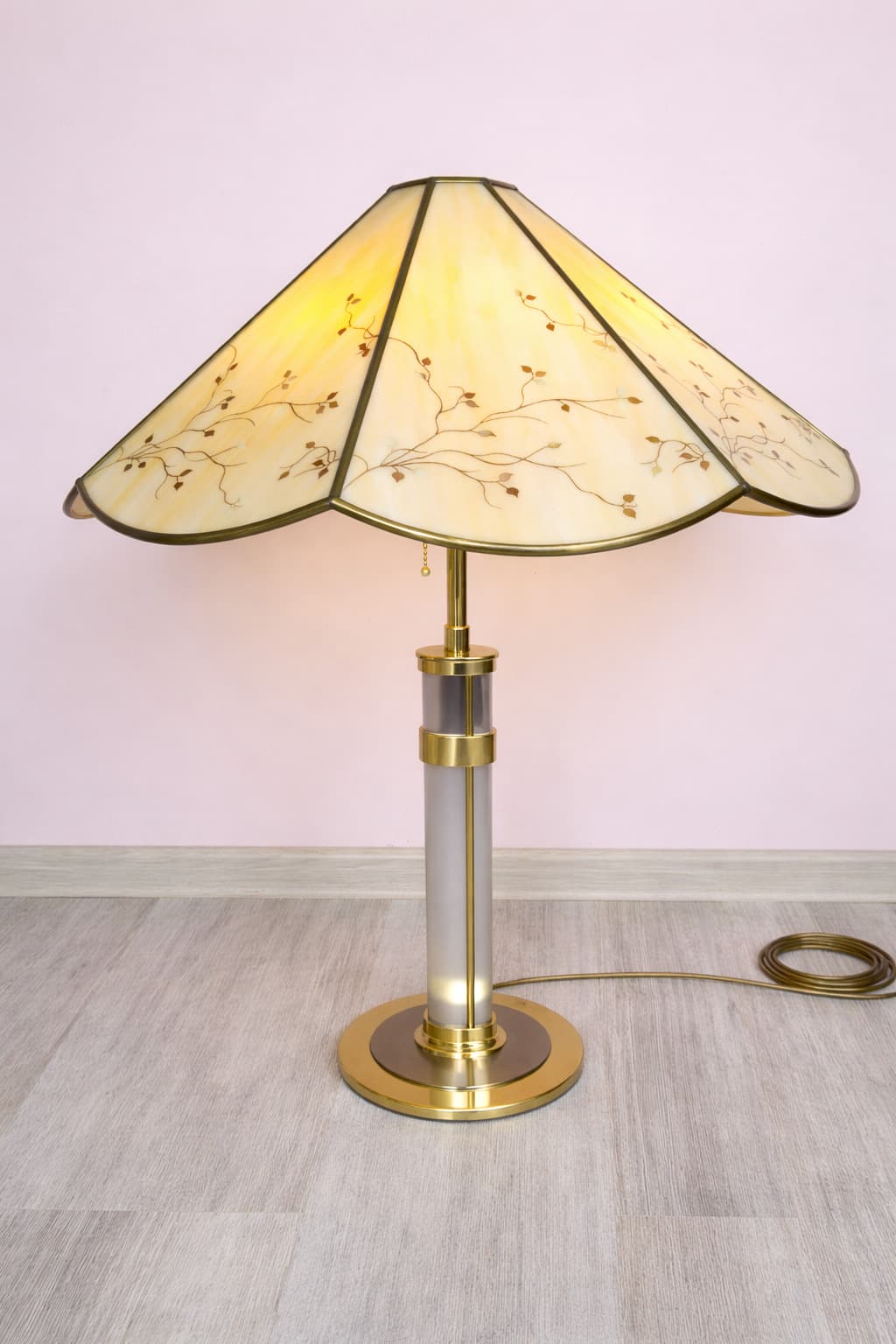 Lampa stołowa 16457, beżowy, mosiądz, szkło, Niemcy, lata 80. - 242821