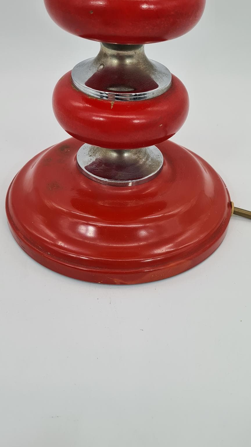 Table Lamp Space Age, red wood, chrome, glass, East Germany, 1970s. - 232150