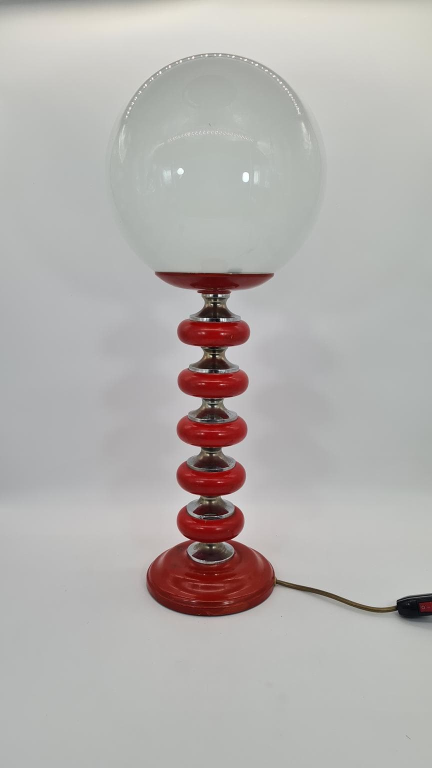 Table Lamp Space Age, red wood, chrome, glass, East Germany, 1970s. - 232149
