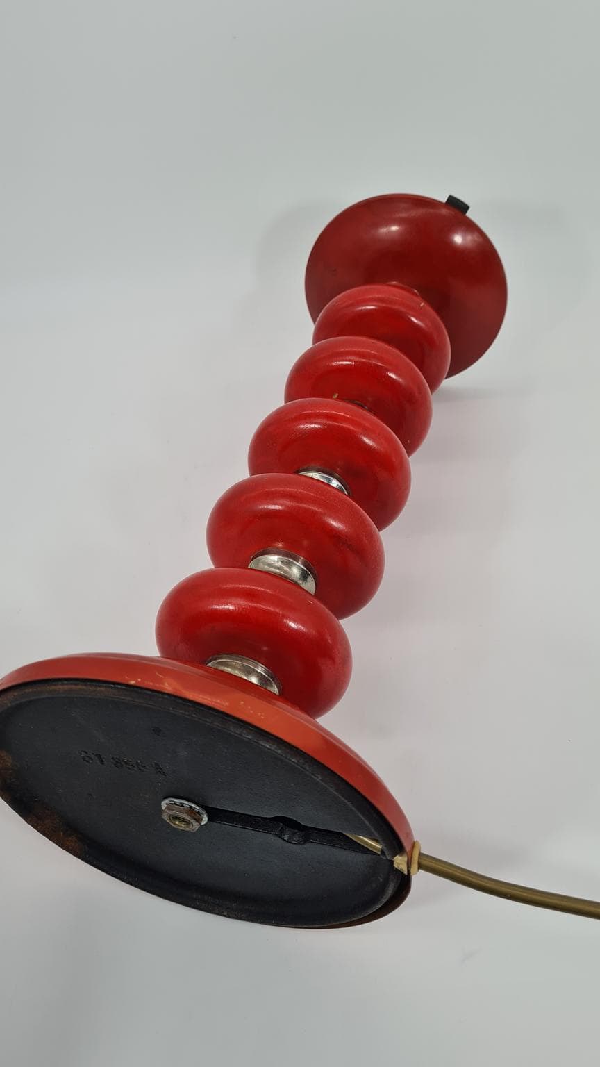 Table Lamp Space Age, red wood, chrome, glass, East Germany, 1970s. - 232158