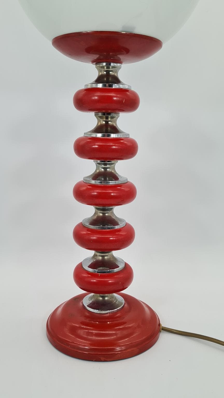 Table Lamp Space Age, red wood, chrome, glass, East Germany, 1970s. - 232151